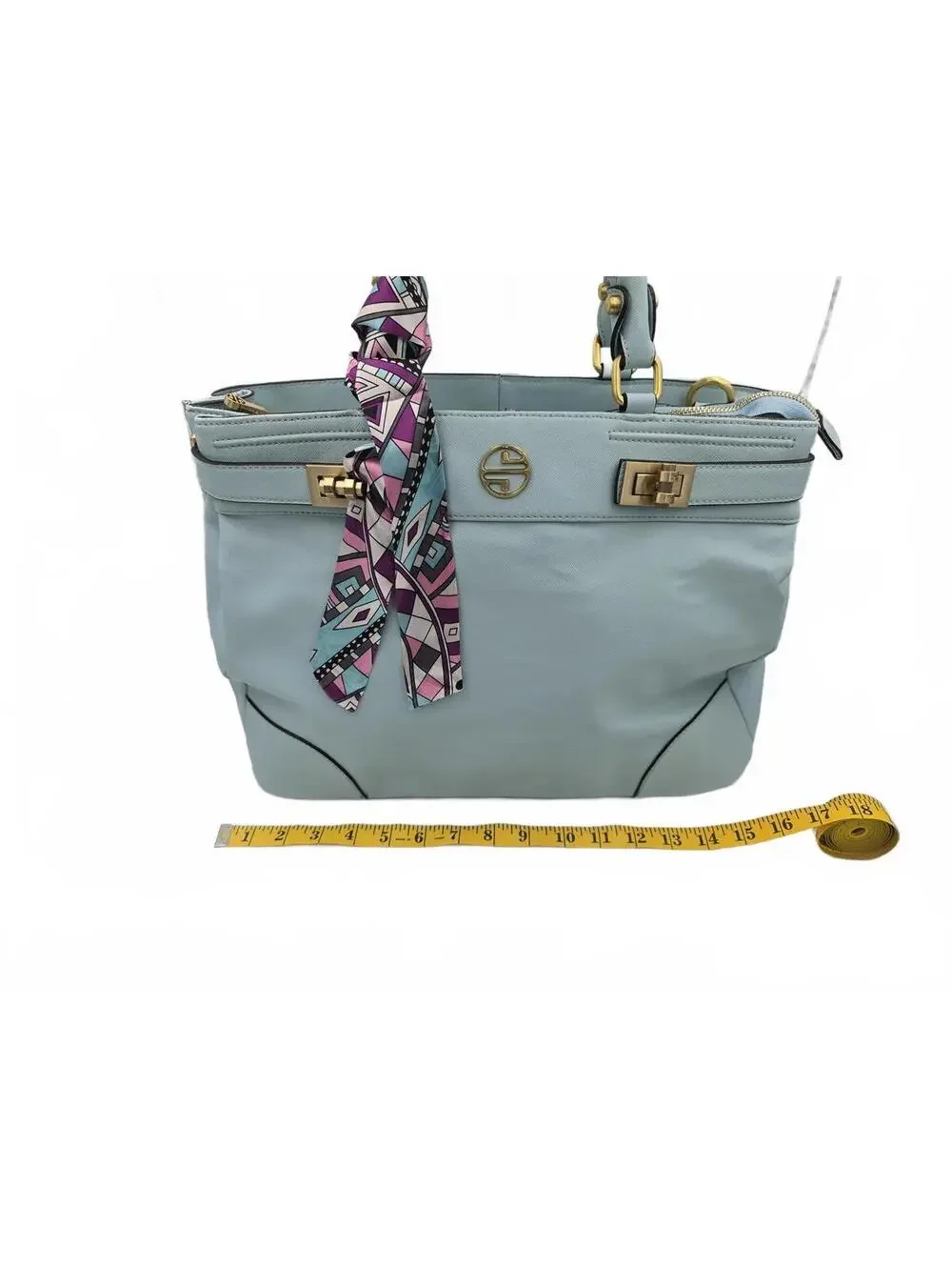 Segolene En Cuir Nadeen Powder Blue Leather Satchel Purse+Long Strap